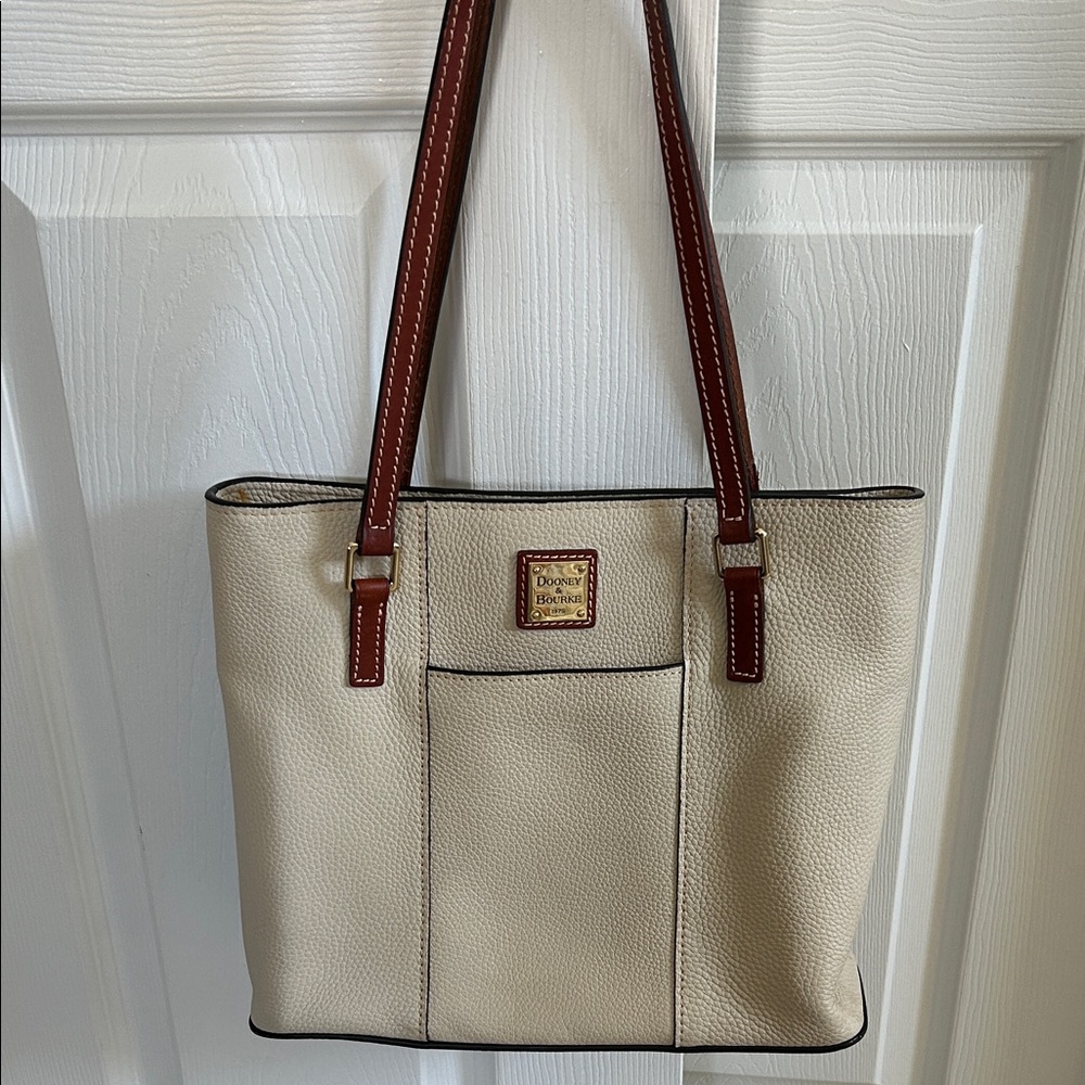 Dooney & Bourke Cream Tote with Brown Handles